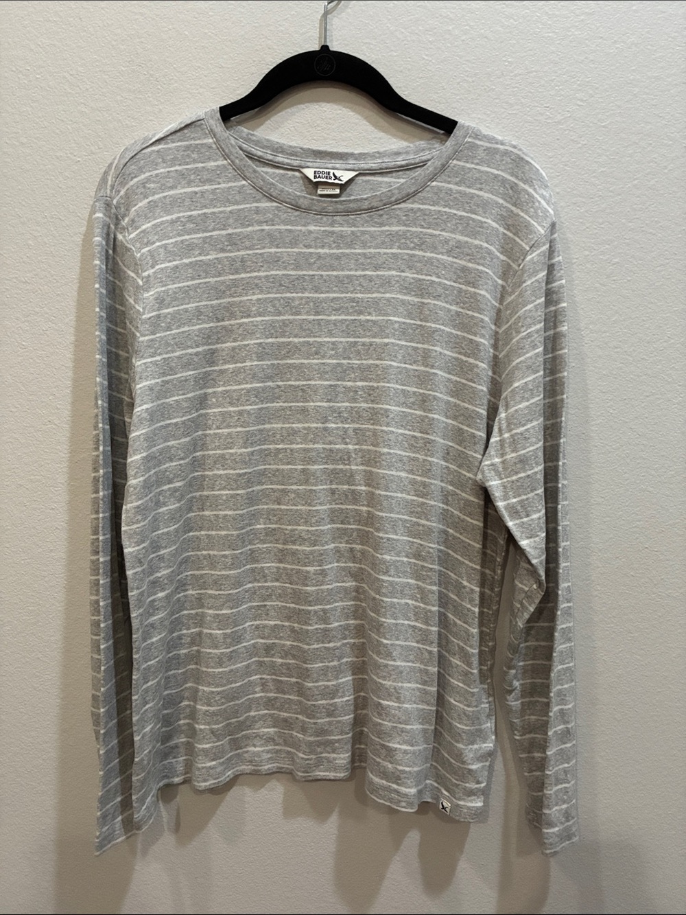 Eddie Bauer Gray & White Striped Long-Sleeve Tee